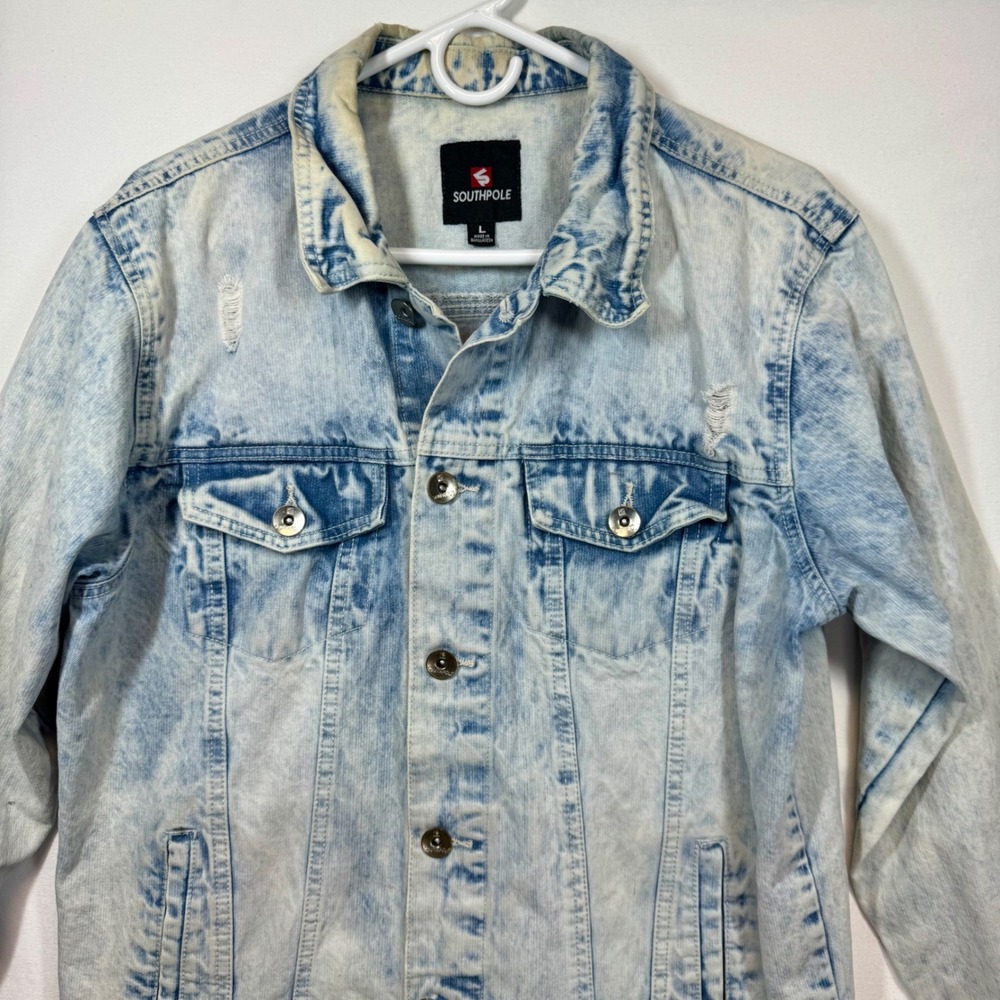 Southpole Denim Trucker Jacket Distressed Acid Wash Jean Jacket Mens Sz Large‎